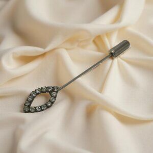 1920s Art Deco Rhinestone Stick Pin Marquise Jabot Hat Pin Flapper Jewelry